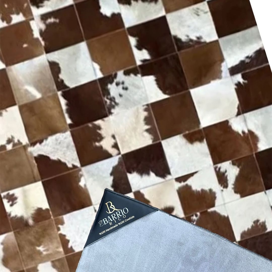Brown and White Patchwork Cowhide Area Rug