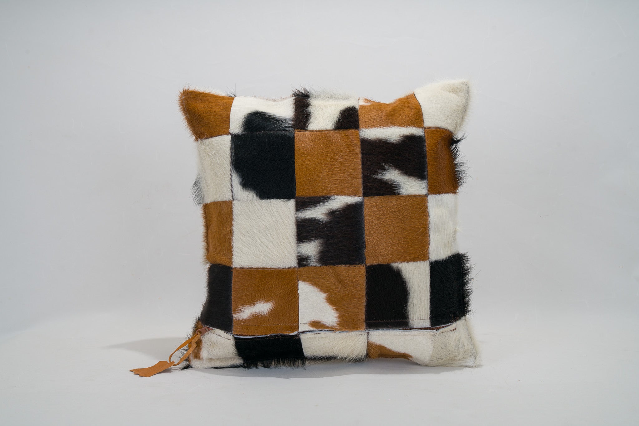 45x45 cm (18"x18") Patchwork Tasarım %100 Dana Derisi Kürklü Yastık Kılıfı - Kanepe, Sandalye Minderi