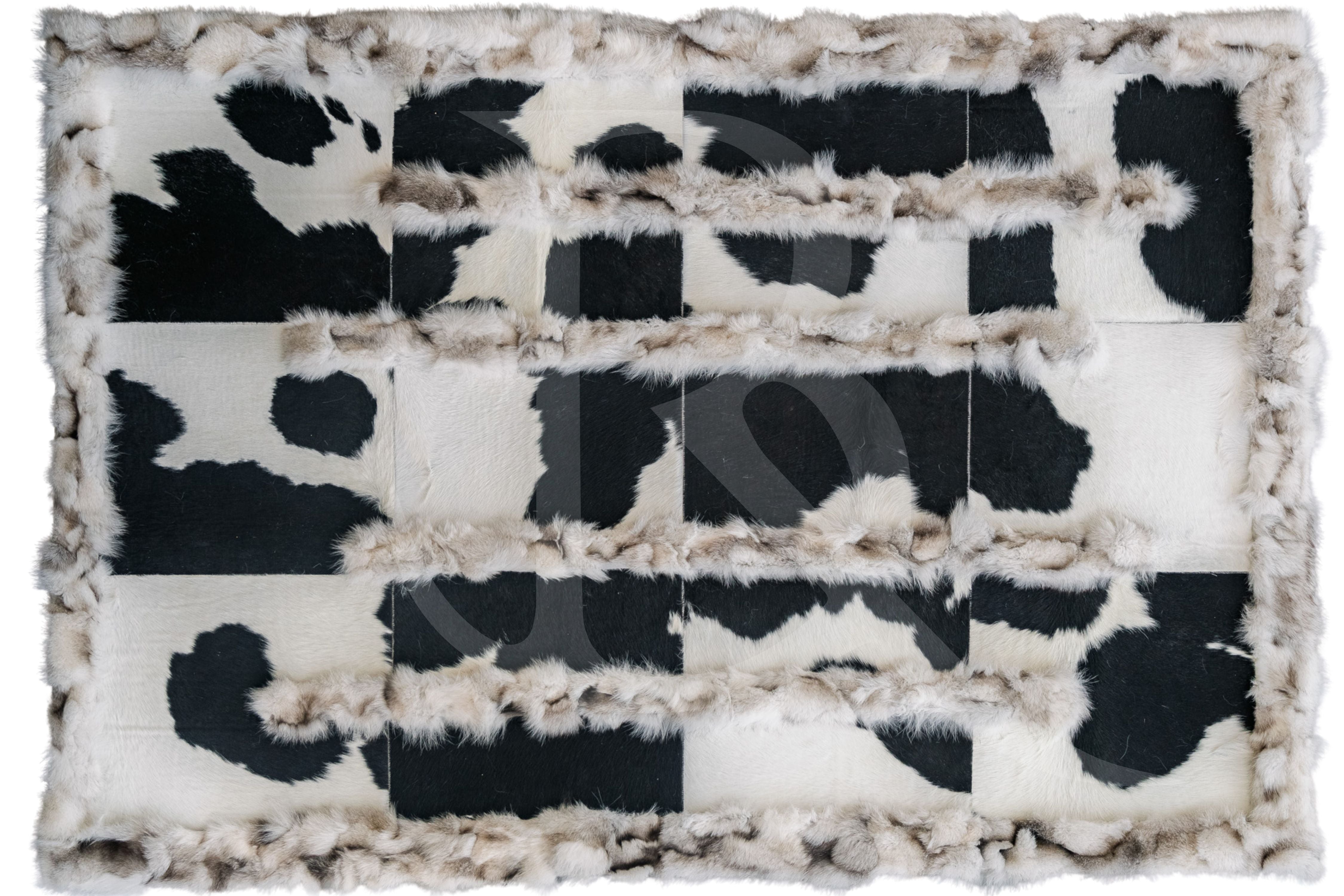 Tilki Kürkü Süslemeli Patchwork Cowhide Halı