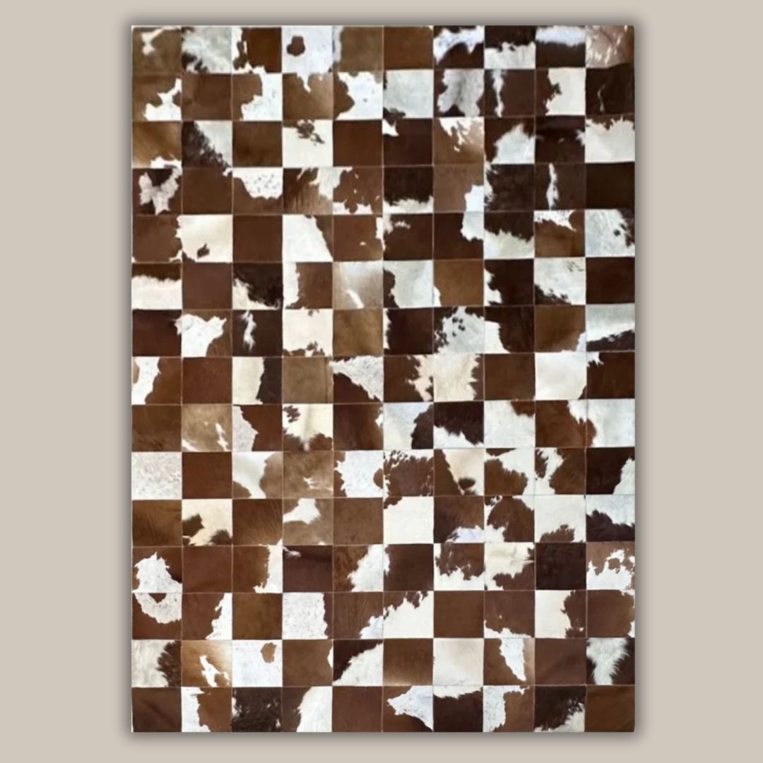 Brown and White Patchwork Cowhide Area Rug