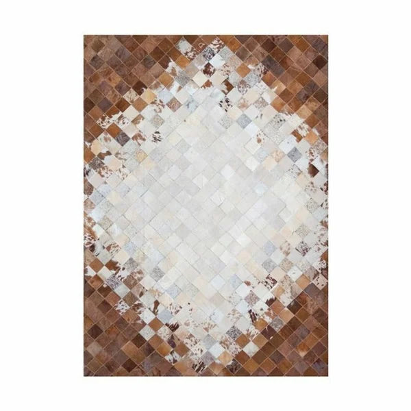 Kahverengi Beyaz Patchwork Cowhide Halı