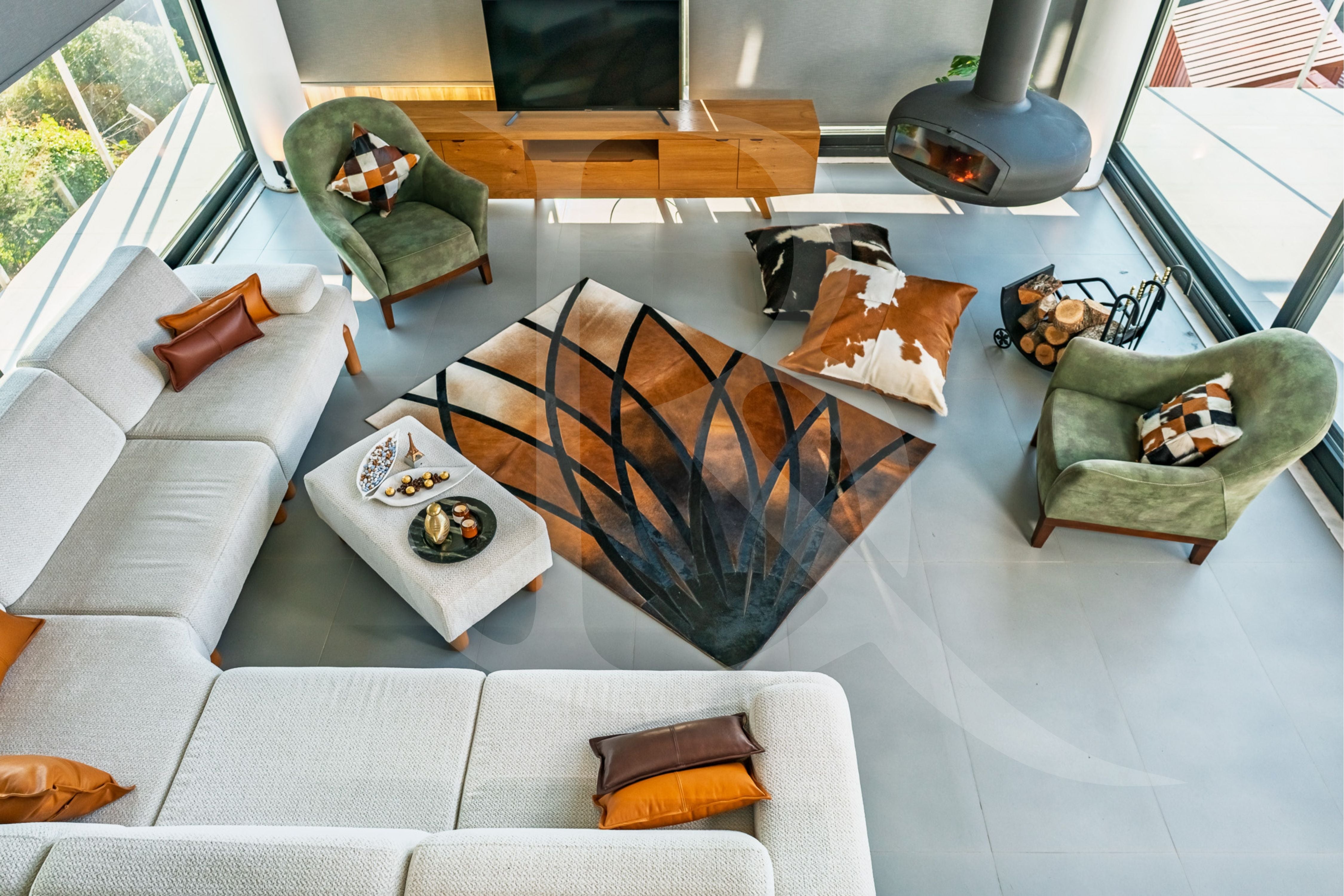 Ağaç Temalı Patchwork Cowhide Halı