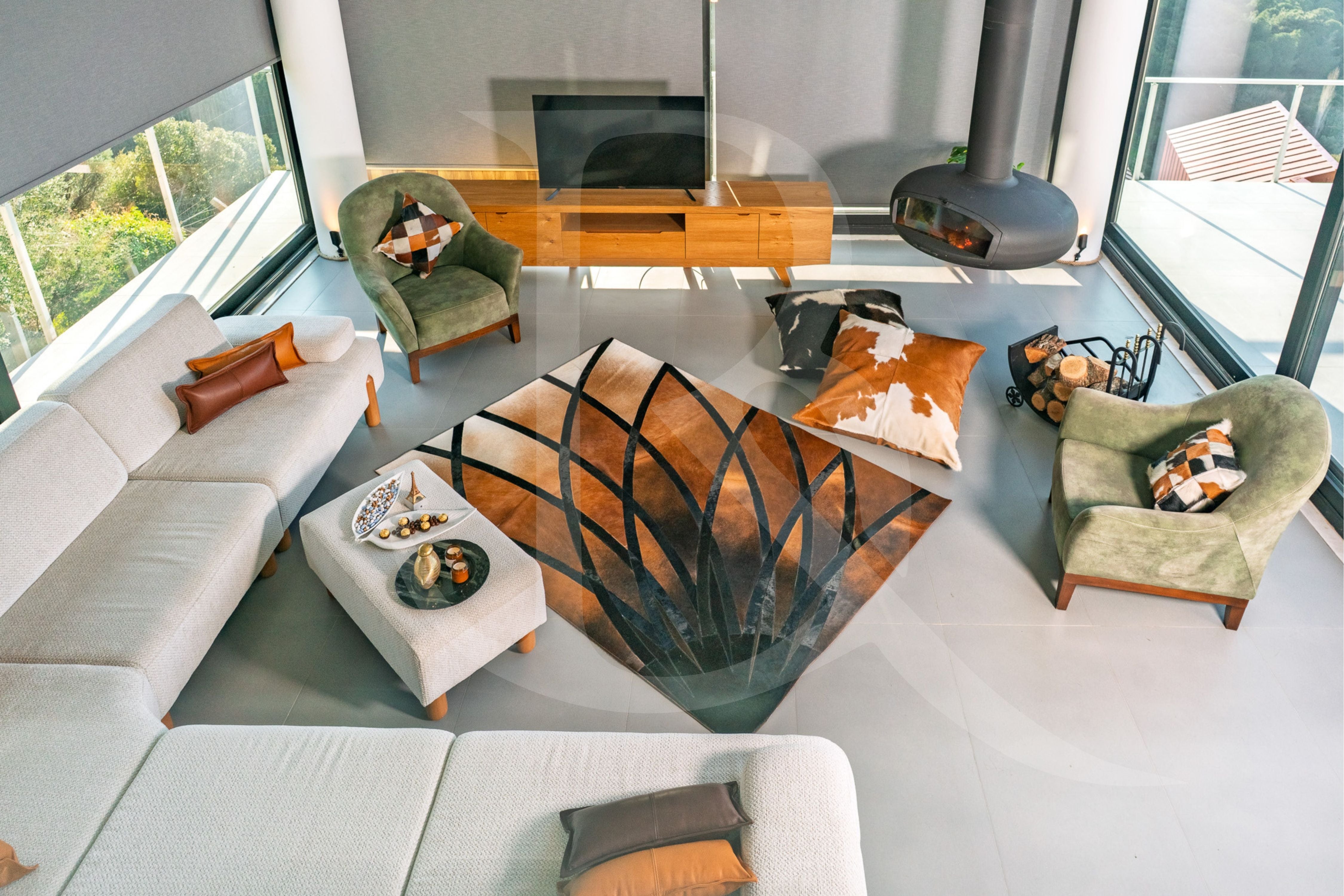 Ağaç Temalı Patchwork Cowhide Halı