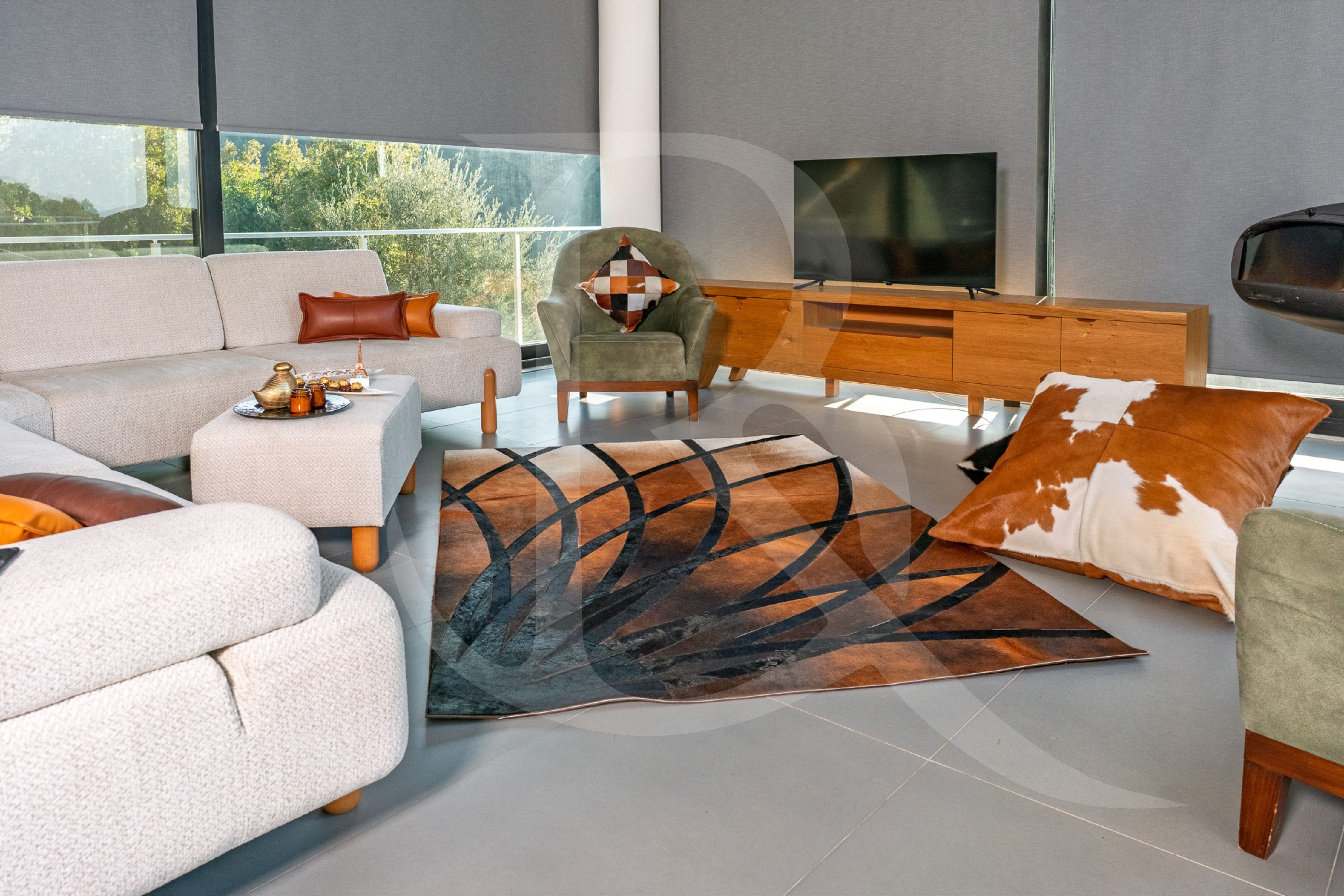 Ağaç Temalı Patchwork Cowhide Halı
