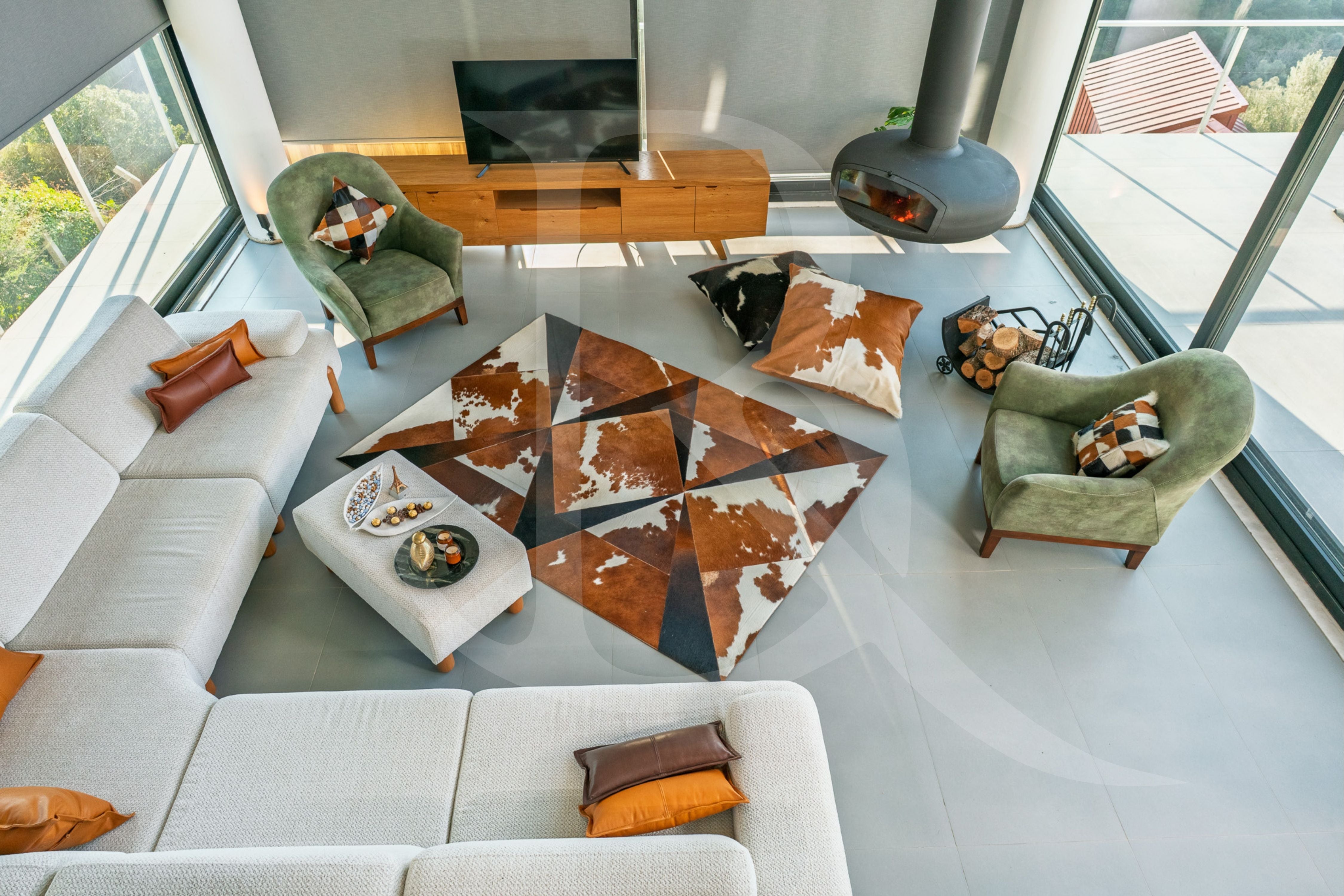 Üçgen Temalı Patchwork Cowhide Halı