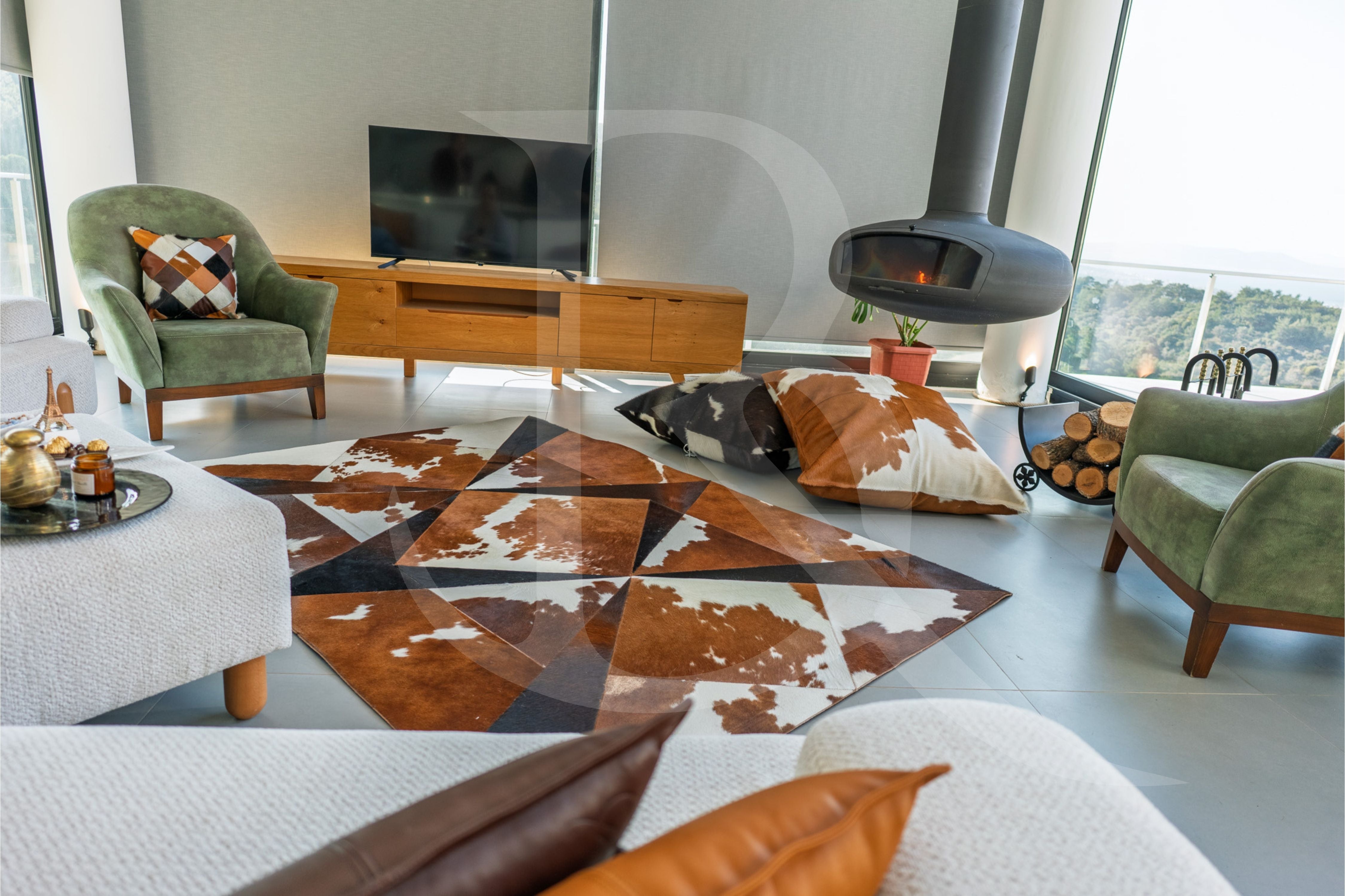 Üçgen Temalı Patchwork Cowhide Halı