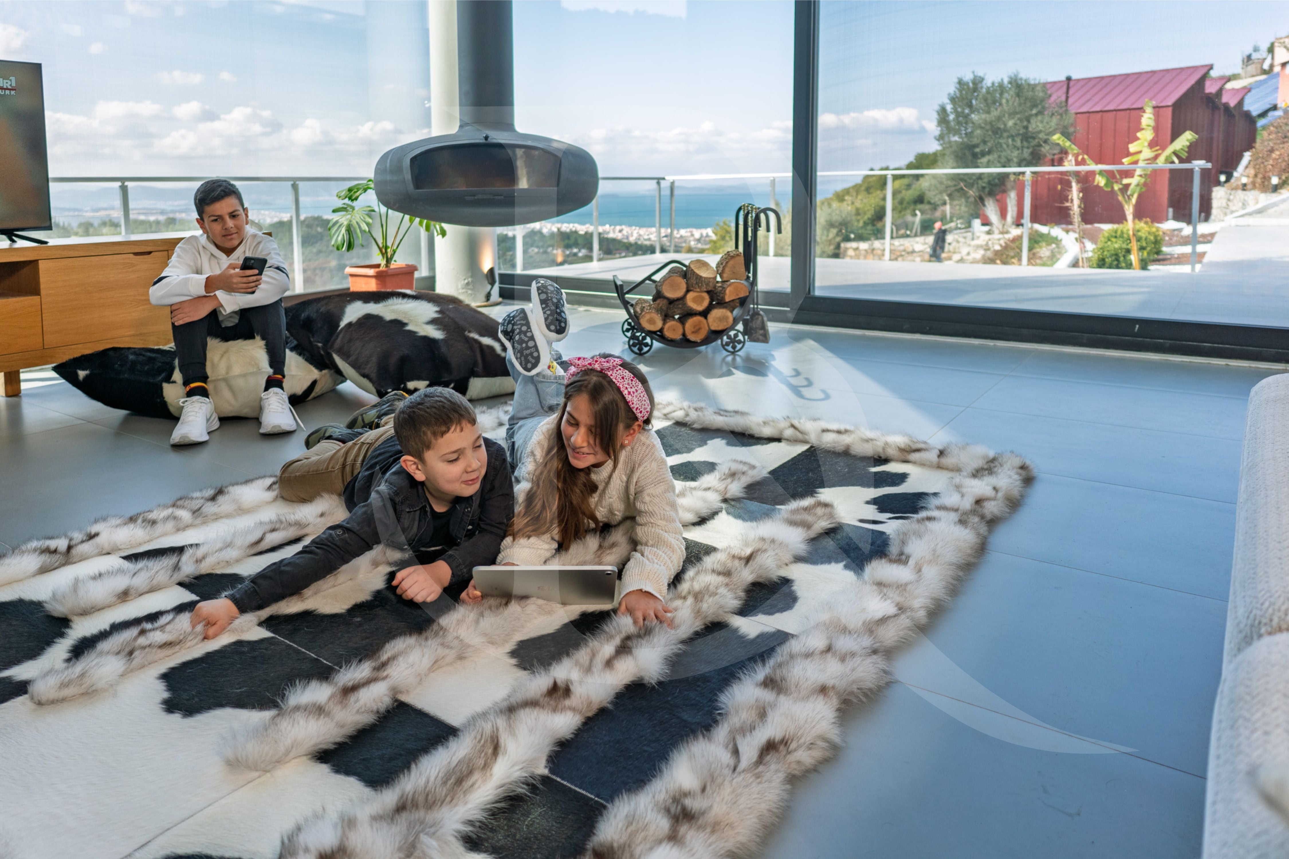 Tilki Kürkü Süslemeli Patchwork Cowhide Halı
