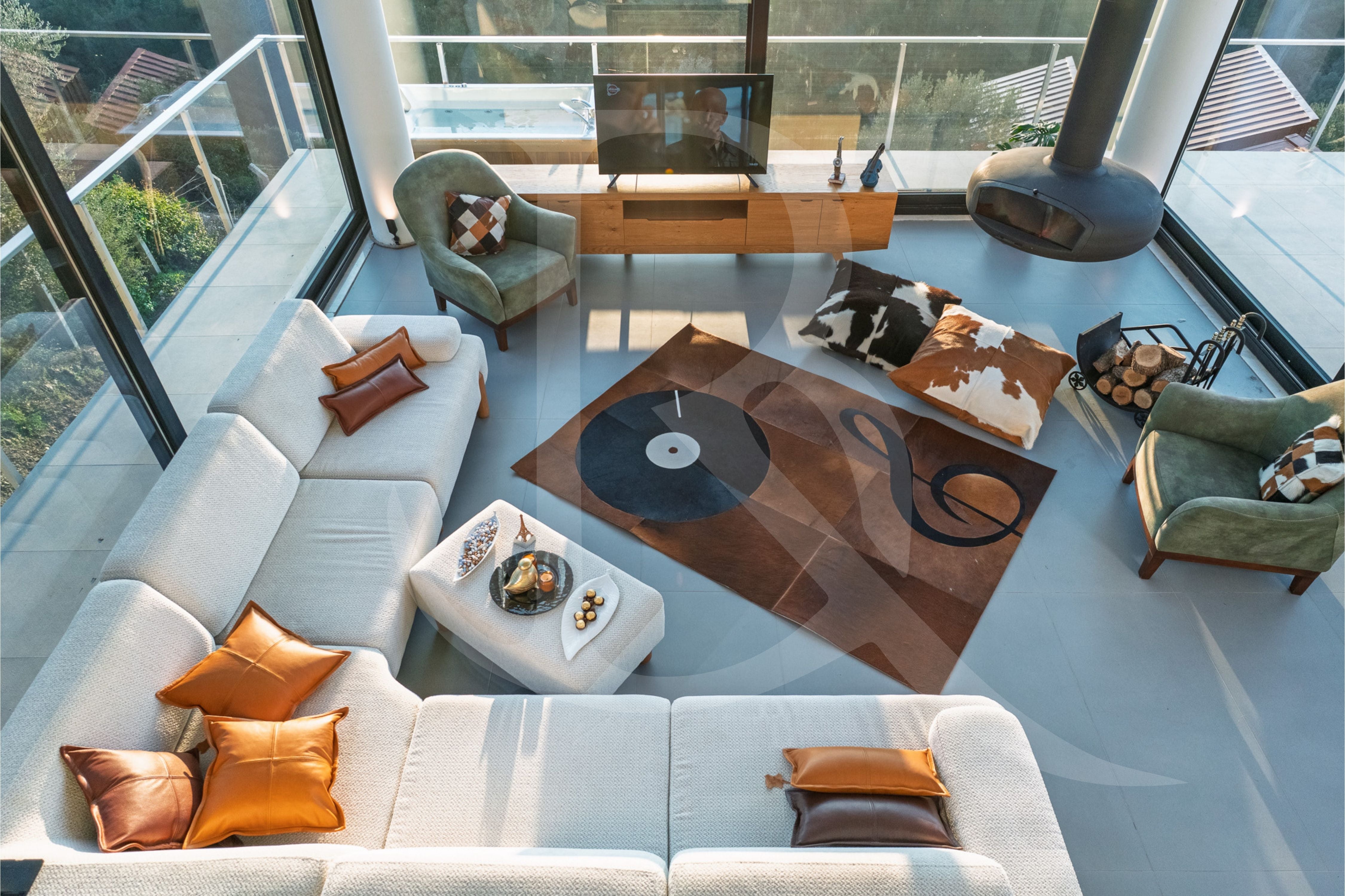 Müzik Temalı Patchwork Cowhide Halı