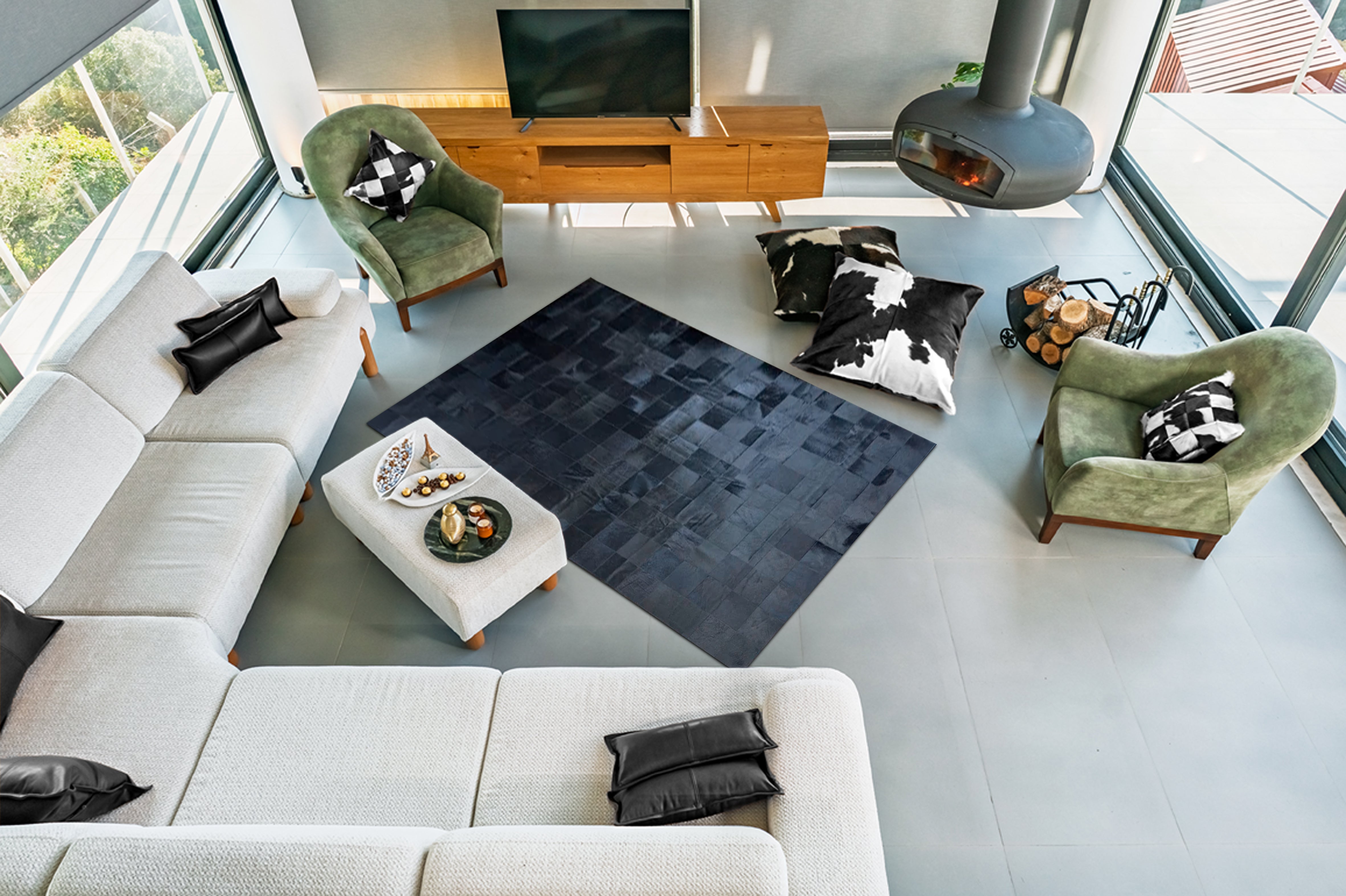 Siyah Patchwork Cowhide Halı