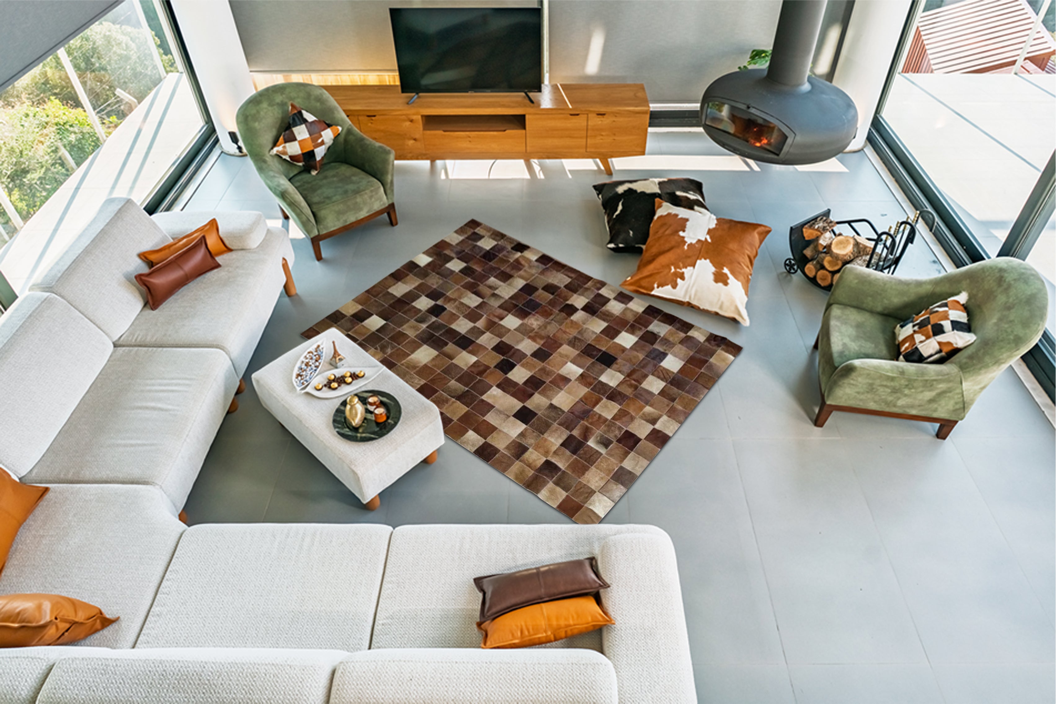 Kahverengi Patchwork Cowhide Halı