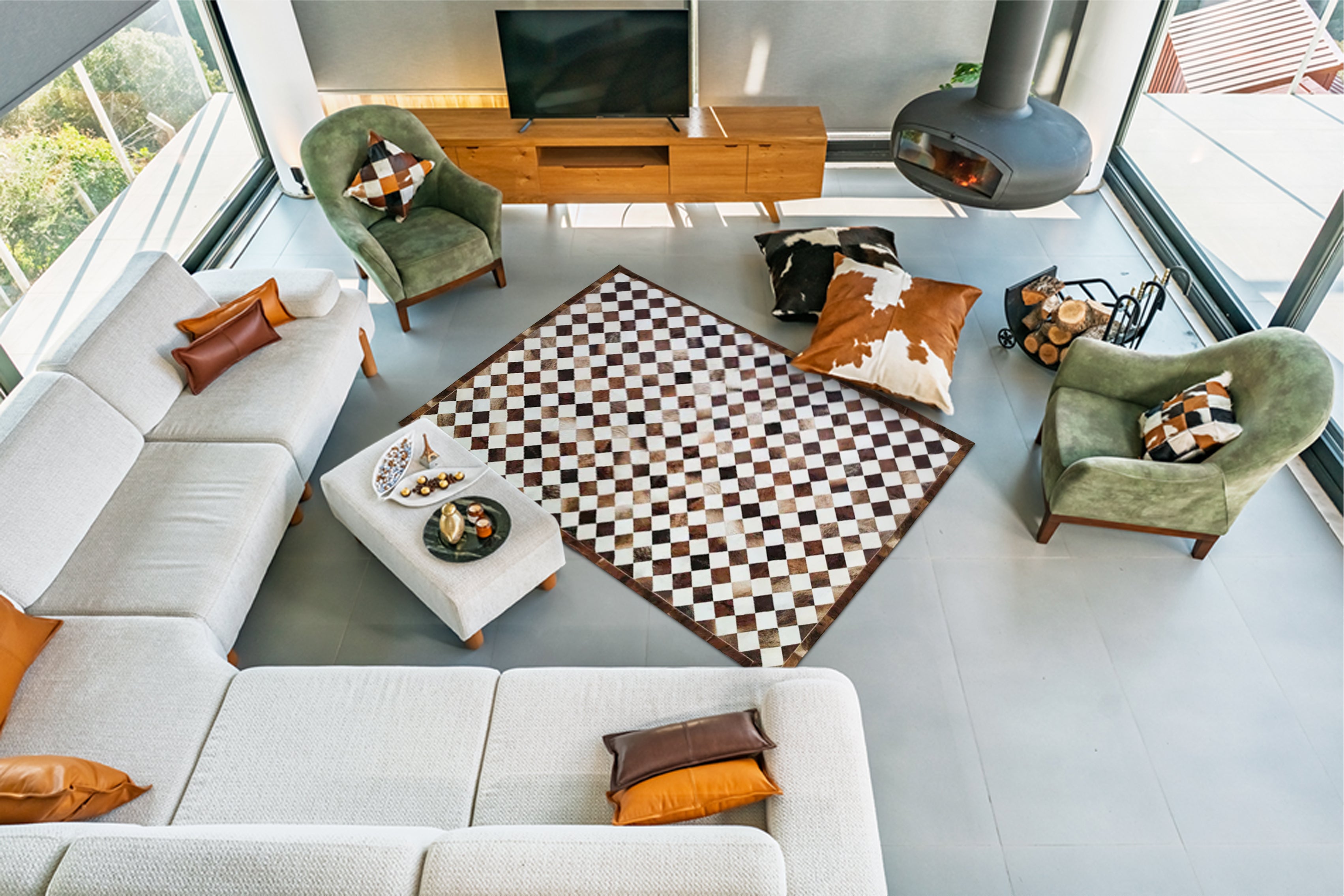 Kahverengi, Beyaz Patchwork Cowhide Halı