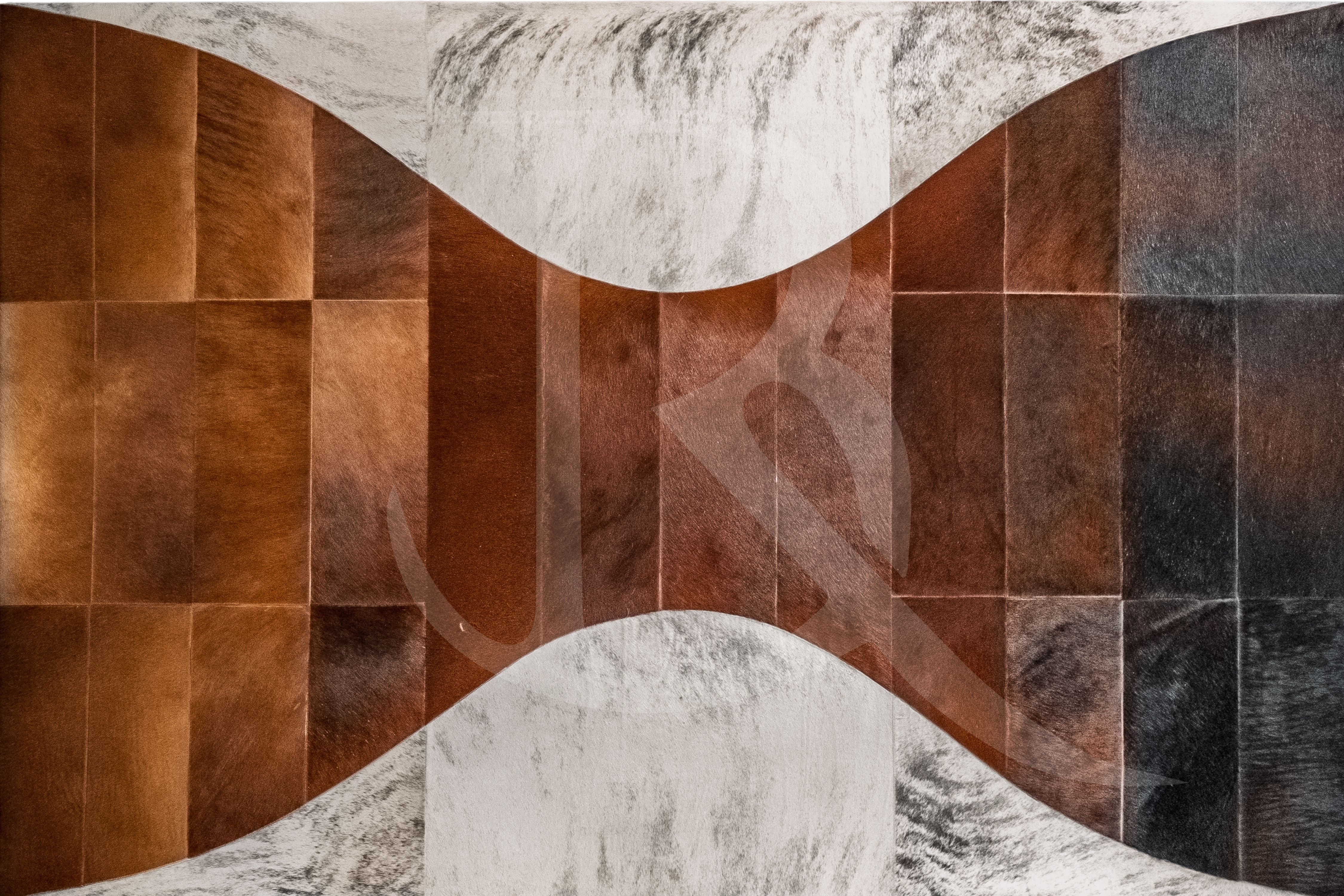 Kum Saati Temalı Patchwork Cowhide Halı